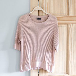 Gap Elbow Sleeve Pointelle Sweater Crewneck Blush Pink Short Sleeve Knit Sz XXL